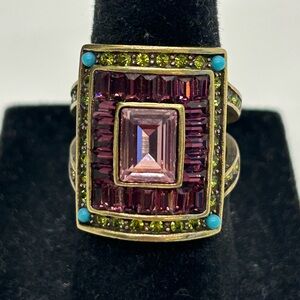 Heidi Daus Amethyst & Turquoise Crystal Ring   Sz 6